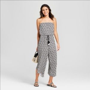 Xhilaration | Strapless Blue Cropped Jumpsuit